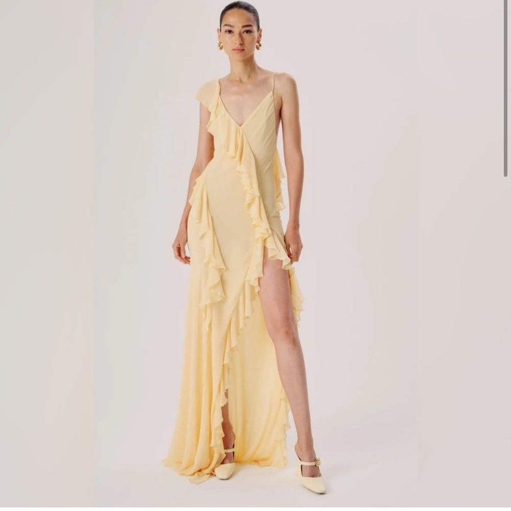 Ronny Kobo $628 Olivialle Ruffle Sleeveless Maxi Dress in Buttercream Size XS